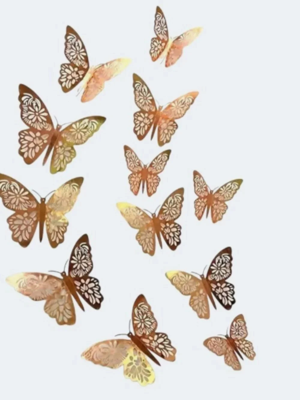 12pc 3D Rose Gold Tone Butterfly Poly Vinyl Decals Home Bathroom